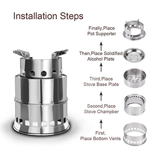 ALLOMN Portable Stainless Steel Wood Solid Fuel Burning Camping Stove Collapsible Can for Outdoor Backpacking Cooking - Thumbnail 3