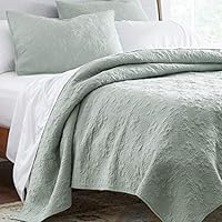 Stone & Beam Vintage-Inspired Floral Embroidery Coverlet Set, King, 102" x 90", Teal