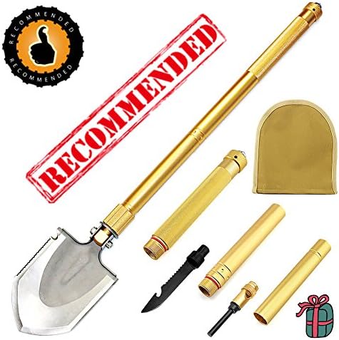 Military Folding Shovel Multi Purpose Portable Steel Spade for Camping,Hunting,Fishing,Gardening,Army Entrenching,Car Emergency ,Golden Tektree