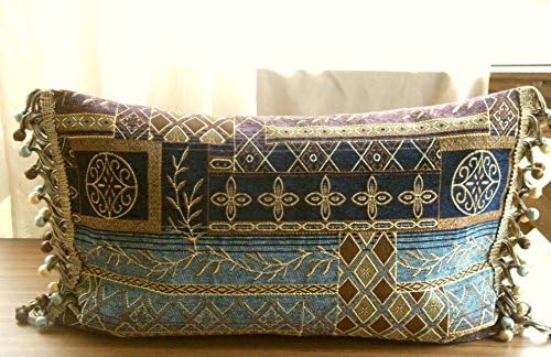 Handmade Long Purple and Blue Pillow Cover- Custom Lumbar Pillows with Trim - Beautiful Decorative Throw Pillow- Blue and Brown Pillow Covers