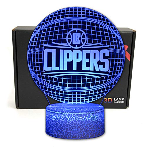 DGLighting Basketball Shape 3D Optical Illusion Smart 7 Colors LED Night Light Table Lamp with USB Power Cable, for NBA Fans Gift (Clippers)