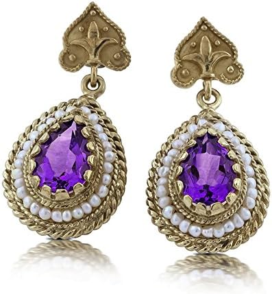 4CT Vintage Style 14K Yellow Gold Amethyst Earrings