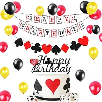 Amazon Com Set Of 15 Poker Birthday Banner Poker Cake Toppers
