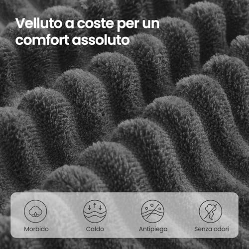 Divano Angolare, Divano Modulabile 244 cm, Consegnato Compresso in Collo, Senza Montaggio, con Ampia Chaise Longue a Destra, per Soggiorno, Camera degli Ospiti, Grigio Ardesia LCS184GN01