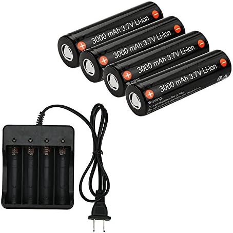 MuchBuy 4pcs 18650 3.7V 3000mAh Li-ion Rechargeable Flat Top Battery with Plug AC Charger
