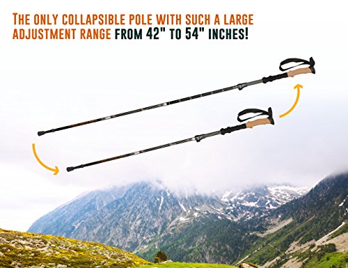 Ryno Tuff Trekking Poles, Durable 100% Carbon Fiber Hiking Pole With Natural Cork Handles and Extended EVA Grips, Ultralight, Expandable, Collapsible, Foldable - For Hiking, Walking, Skiing - Set of 2