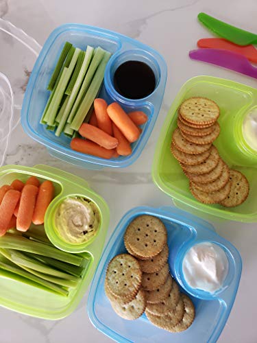Tovla Kids Lunch and Snack Containers - 5 Colorful Plastic Meal Prep Bento Boxes with Sauce Compartment - Containers for Adults, Kids & Toddlers - Microwave, Dishwasher & Freezer Safe Tupperware