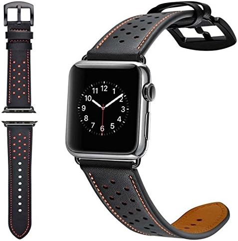 Winso Apple Watch Band 42mm Leather iWatch Replacement Strap with Black Stainless Metal Clasp Buckle for Apple Watch Series 3/2/1 Nike+ Hermes Edition (Black-Brown 42mm)