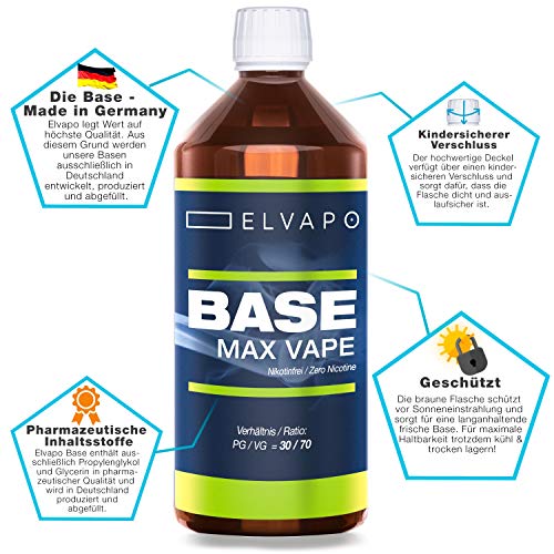Elvapo BASE - Max Vape | 1000ml / 1L | 30/70 (PG/VG) | Basisliquid für das Mischen von E-Liquids mit Aromen (für E… – Bild 3