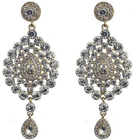 CHRAN 18K Gold Plated Teardrop Crystal Pericing Earrings Indian Style Dangle Long Earrings for Women …