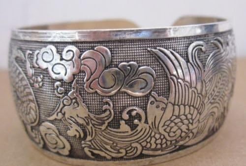 Original handmade Tibetan silver carved dragon man cuff bracelet