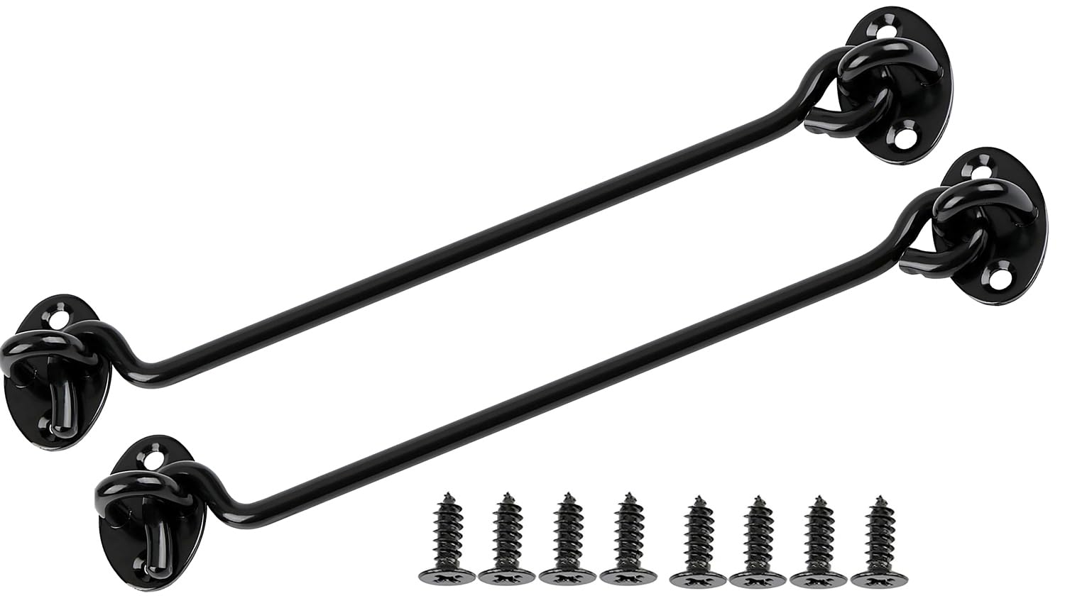 ZiYuya Hook and Eye Latch, Stainless Steel Gate Hook Cabin Hook, Hook Eye Latch Door Lock Hook Lock Latch for Wooden Gates Window Brace Gate Door Catch (Black, 2 Pack, 10 Inch)