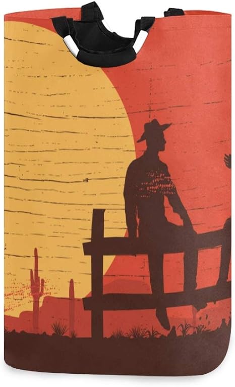 DYCBNESS Cesto para la Colada,Vaqueros de Silueta Letrero Salvaje Oeste