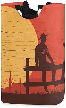 DYCBNESS Cesto para la Colada,Vaqueros de Silueta Letrero Salvaje Oeste