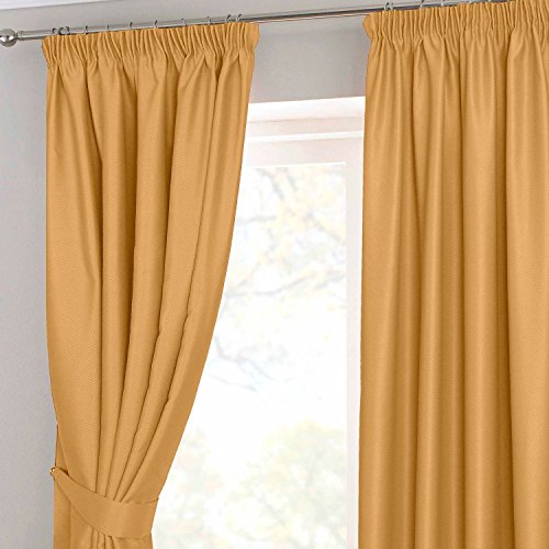 Homescapes Mustard Yellow Pencil Pleat Blackout Thermal Curtain