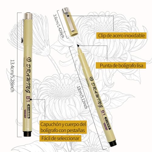 Estilografos, 21 Piezas Plumas de Dibujo Negro, Plumas de Caligrafía Arte Punta Fino con 0.15-3MM de Delineador Fino, Rotuladores Punta Fina, Adecuado para Dibujos Finos, Cómics, Diseño Arquitectónico