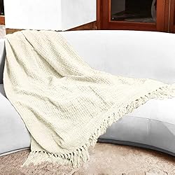 Thick Chunky Cream White Knitted Throw Blanket for