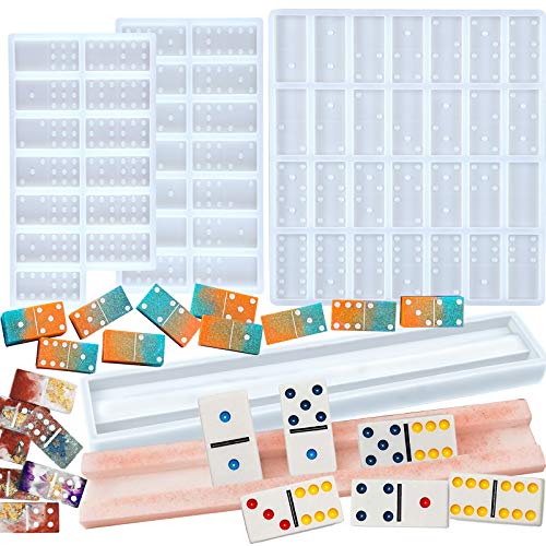 FUNSHOWCASE Dominoes Epoxy Resin Silicone Molds with Rack Tray Double Six Game Toy Jewelry Casting Supplies