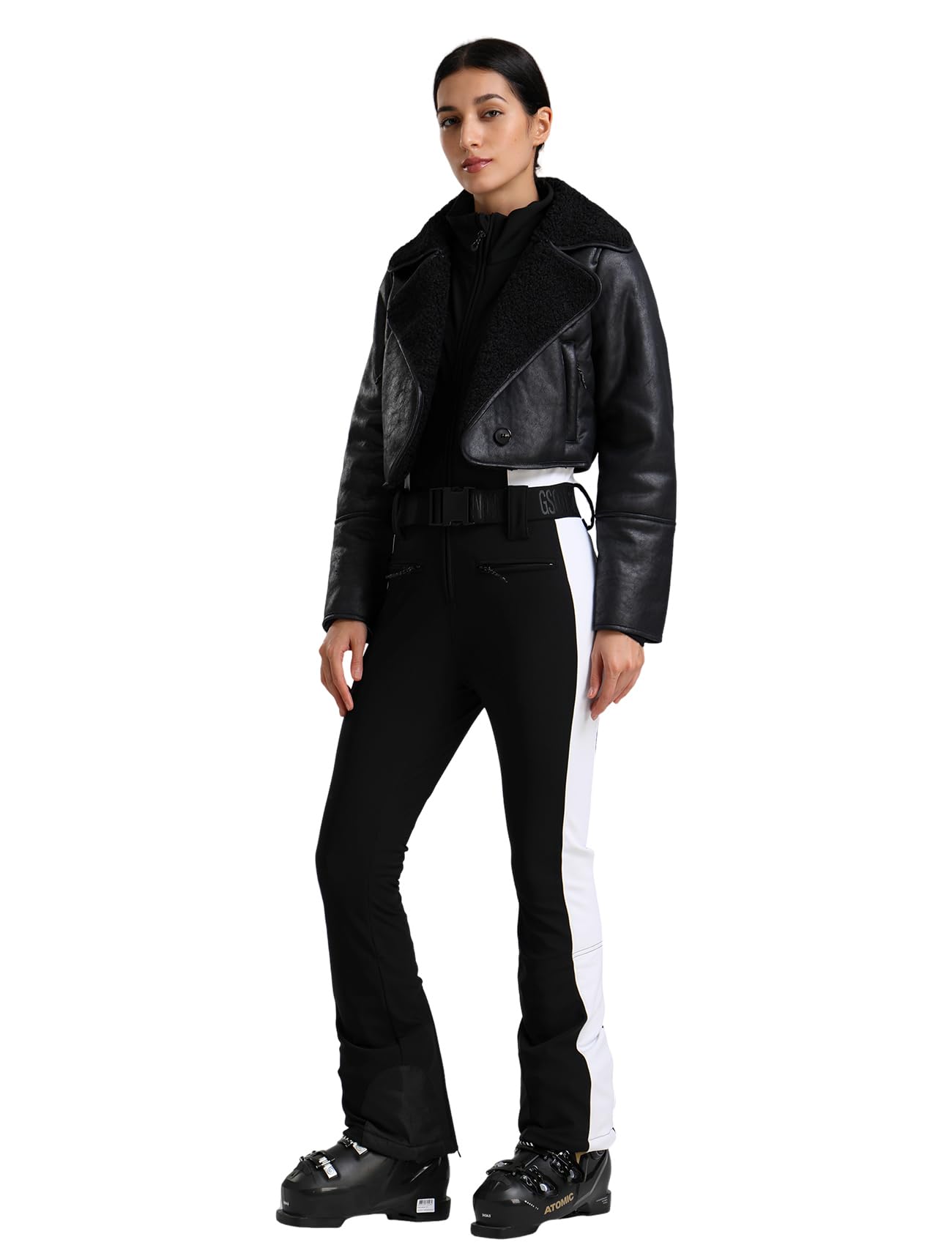 Photo 1 of GSOU SNOW Women Ski Suit One Piece Independent Lamb Fleece Ski Jacket Waterproof Snowsuit Snowboard Jumpsuit Insulated Black White