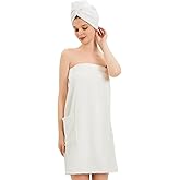 GUODDS Womens Bath Body Wrap & Hair Towel Shower Spa Wrap Robe Adjustable Closure Bathrobe
