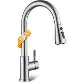 Hiqufet Kitchen Faucet, Pull Down Sprayer, Brushed Nickel | Easy Install, 360 Swivel, 3 Spray Modes, SUS304 Stainless Steel, Fits RV/Laundry/Bar Sinks, Lead-Free