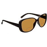 proSPORT Womens Polarized Bifocal Reader Sunglasses Gray Brown Lens Oversize Jackie-O Black Brown Frame