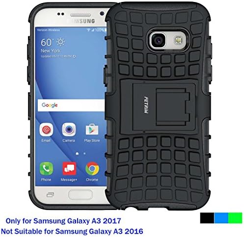 Samsung Galaxy A3 2017 Case ,Fetrim Rugged Dual Layer Shockproof TPU Case Protective Cover for Samsung Galaxy A3 2017 with Built-in Kickstand (Black)