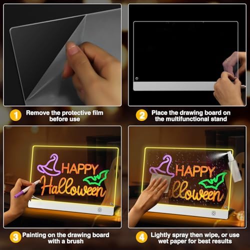 Tablero Acrílico Luminoso con Mensaje LED 30x20cm, Tablero de Notas Acrílico con 7 colores Bolígrafo,Soporte Ajustable,Tablero de Mensajes LED, Tablero de Notas LED Limpiable,para Niños, Adultos