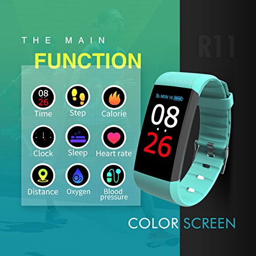 Blood Pressure Monitor Fitness Tracker Heart Rate Monitor READ R11 Pedometer Calorie Counter Activity Tracker Sleep Monitoring IP67 Waterproof Call SMS SNS Remind Watch for Android IOS â€¦ (green)
