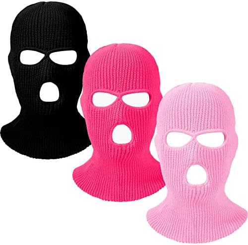 2 Pcs 3-Hole Pink Ski Mask Knitted Balaclava Face Cover Full Face