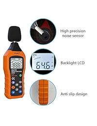 Medidor de nivel de sonido Vlike LCD Digital audio sonido decibeles nivel de ruido Monitor dB Medición de 30 dB a 130 dB de ruido registro de fecha, para hacer pruebas.