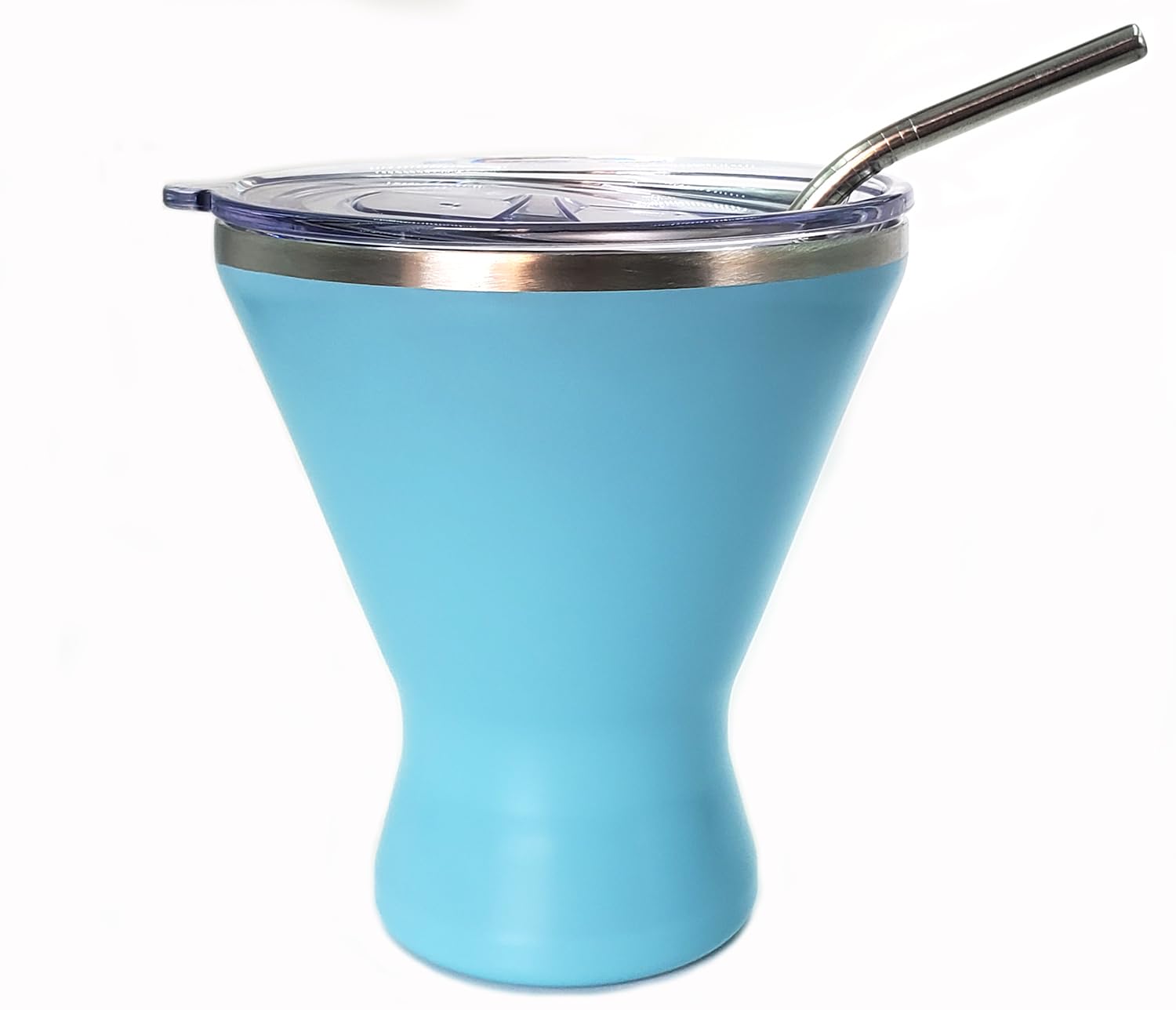 Photo 1 of 10oz Stainless Steel Martini Glass with Lid and Straw - Temperature Insulated Cocktail Tumbler for Every Outdoor, Picnic, Poolside, Beach & Patio Party (Light Brue, Pack of 1)