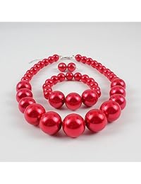 Shineland - Juego de collar y pendientes de perlas de imitación grandes y simples, aleación, US_JWEY_B07FKKBWW9