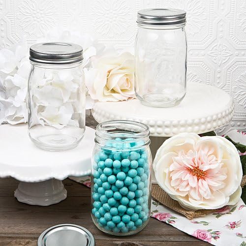 16 Ounce Perfectly Plain Glass Mason Jar with silver screw top 48PK