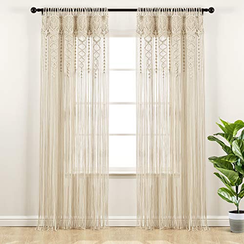 Lush Decor Boho Macrame Textured Cotton Window Curtain/Room Divider/Doorway/Wall Decor, 95 L x 40 W, Neutral