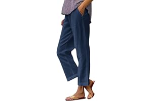 ZsaeSM Cropped Linen Pants Women Summer Petite Plus Size Capri Pants Elastic Wide Leg Crop Pants Beach Trousers with Pockets