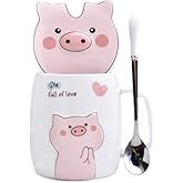 Ceramic Pig Coffee Mug Water Tea Cup With Lid Spoon