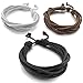 INBLUE 3 PCS Genuine-Leather Bangle Bracelet Cord Rope Brown White Black Surfer Wrap Tribal Adjustable