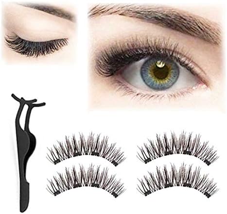 Reusable Magnetic Fake Eyelashes, [ 4 MAGNETS + FREE TWEEZER ] No Glue Needed 3D Handmade Ultra Soft Lightweight False Eyelashes for Natural and Party Style Eye Makeup