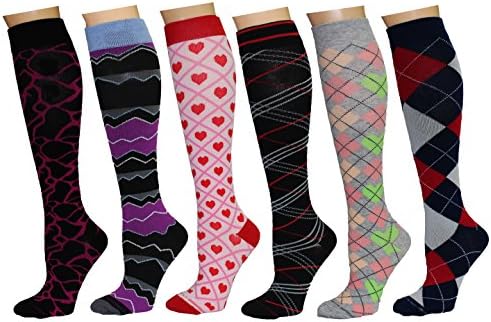 6 Pairs Women's Knee-high Graduated Support Anti-Fatigue 8-15mmHg Combed Cotton Compression Socks