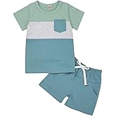 Toddler Baby Boy Clothes Boys Summer Outfits Short Sleeve Patchwork T-Shirt & Solid Shorts Set 12 Months-5T