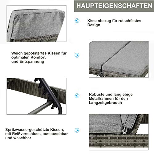 Outsunny Polyrattan Doppelliege Sonnenliege Gartenliege für 2 Personen Relaxliege Luxus Lounge 5-stufige Rückenlehne Metall PE Rattan Grau 196 x 120 x 28 cm – Bild 5