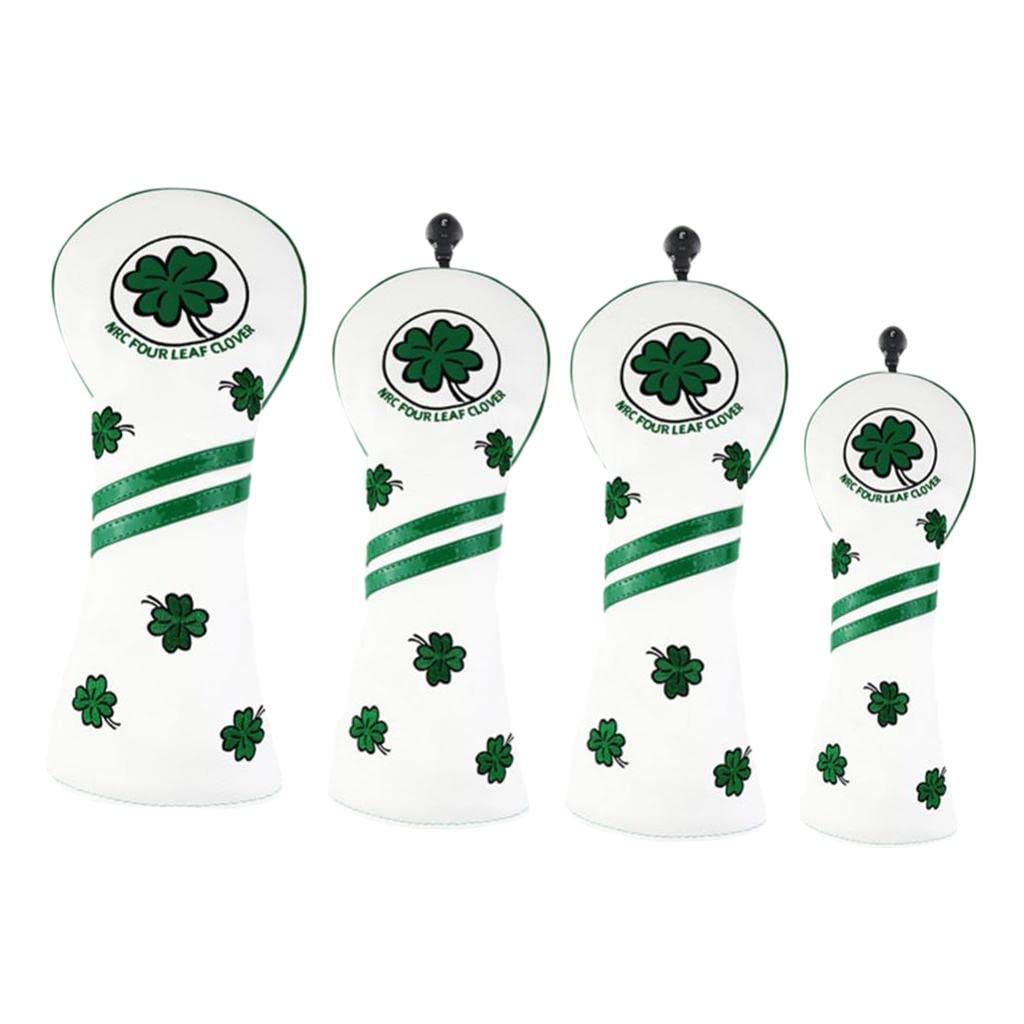 F Fityle 4pcs Golf Club Head Cover Set, Waterproof PU Leather, White, Golf Driver Headcover Set, Embroidery Pattern with Number Tag, Gift for Women Men Golfers