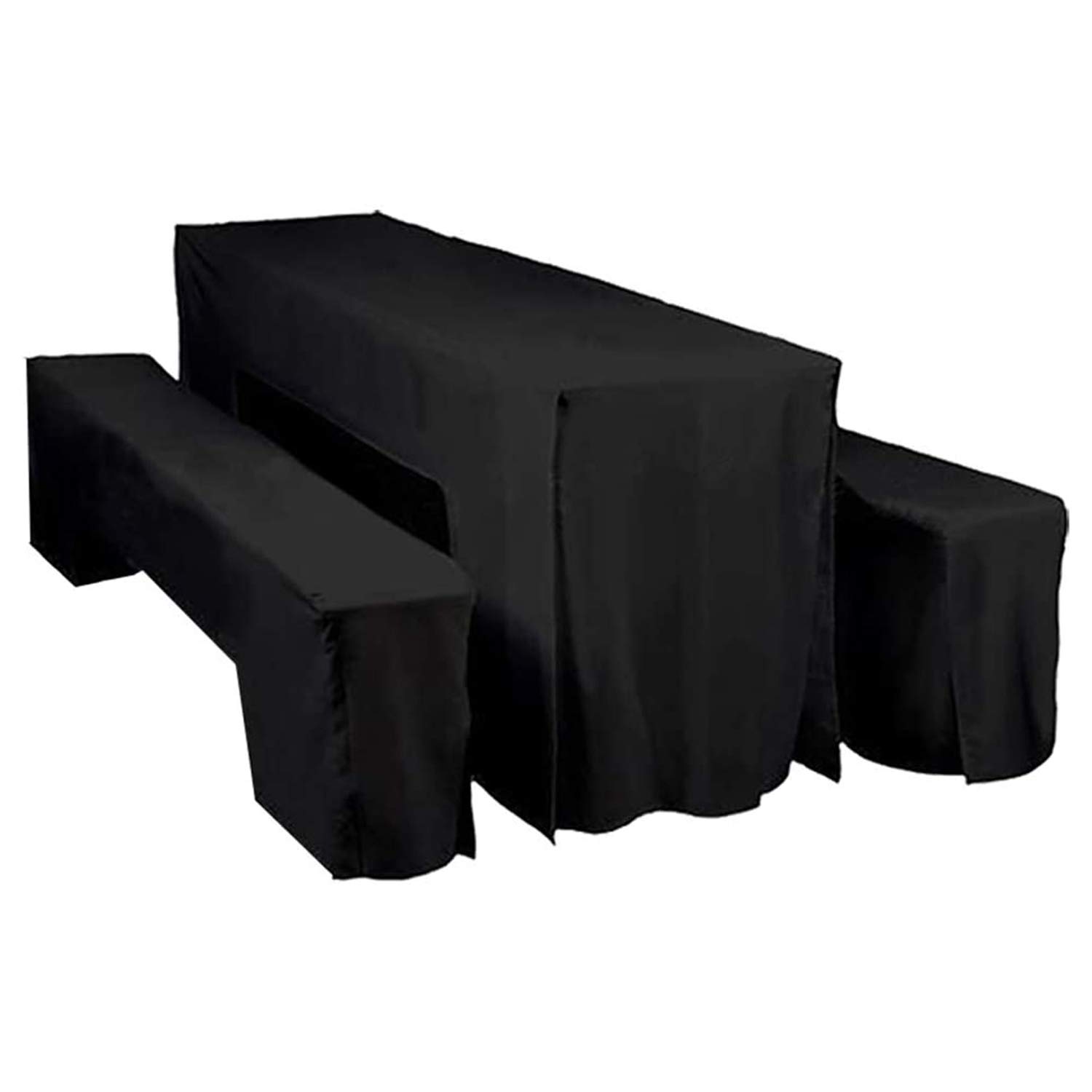 WedDecor Beer Table and Bench Black Slipcover Polyester Set L Trestle Table Covers for Bar, Restaurant, Home Garden Dining, Draping, Wedding Events, Set of 3