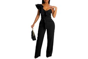kaimimei Womens Casual Jumpsuits V-Neck Sleeveless Ruffle Backless Belted Wide Leg Pant Sexy Romper Party Clubwear