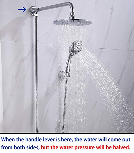 Wall-mount Rainhead Extension Arm with Metal 3-way Diverter and Shower Flange, 14.5 Inches away from The Wall Perfect for Handheld Shower Head and Rainfall Shower Head (Chrome)