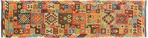 Arshs Fine Rug Hand-Knotted Kilim Tyson Blue/Gold Wool Rug (2'10 x 9'10)