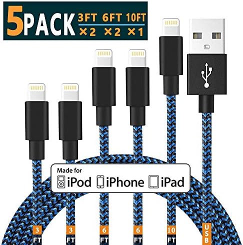 iPhone Charger Lightning Cable iPhone Cable Apple MFi Certified iPhone Charger Cable iPhone 11 Xs MAX XR X 8 7 6s 6 5E Plus ipad car Charger Charging Cable Cord USB 3 3 6 6 10 ft 5pack Chargers 016