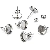 100pcs Adabele 304 Grade Surgical Stainless Steel Hypoallergenic Earring Post Bezel Cup Tray Blank Setting 100 Earnut Backs for 6mm Cabochon Resin DIY Earrings Jewelry Making SJF7-6