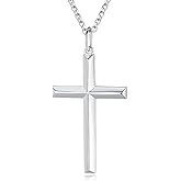 FANCIME White Gold Plated 925 Solid Sterling Silver High Polished Heavy-Duty Cross Crucifix Pendant Necklace Fine Jewelry Gifts for Him Men Father, Rolo Chain Length 24 INCH/ 60CM